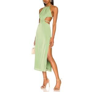 Camila Coelho Remi Green Satin Halter Cutout Midi Dress Size S Resort Cruise NWT